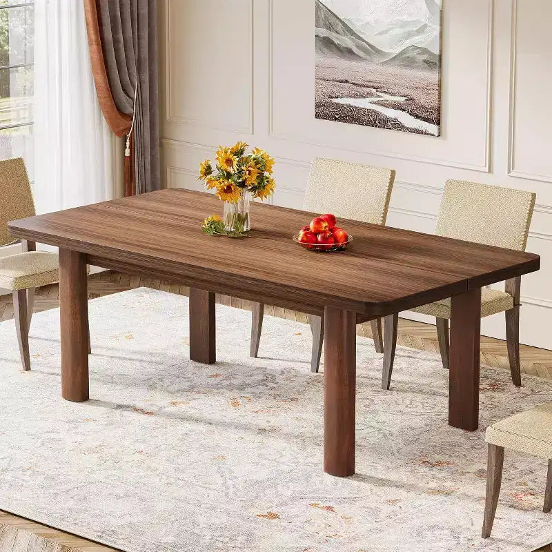 Table à manger en bois de ferme pour 4 à 6 personnes, grand rectangle de 160 cm, pieds en bois massif, marron
