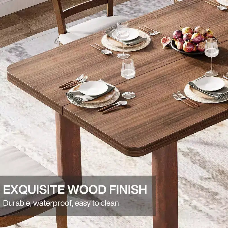 Table à manger en bois de ferme pour 4 à 6 personnes, grand rectangle de 160 cm, pieds en bois massif, marron