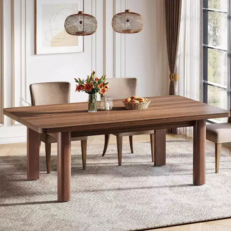Table à manger en bois de ferme pour 4 à 6 personnes, grand rectangle de 160 cm, pieds en bois massif, marron