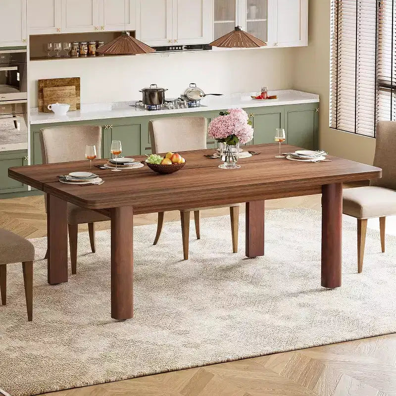 Table à manger en bois de ferme pour 4 à 6 personnes, grand rectangle de 160 cm, pieds en bois massif, marron