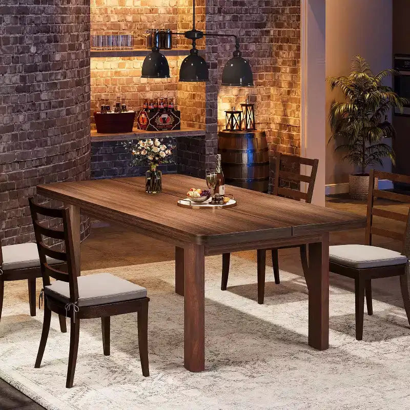 Table à manger en bois de ferme pour 4 à 6 personnes, grand rectangle de 160 cm, pieds en bois massif, marron