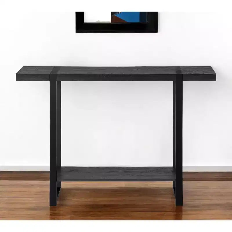 Console de 47 po en bois noir et métal vieilli avec tablette