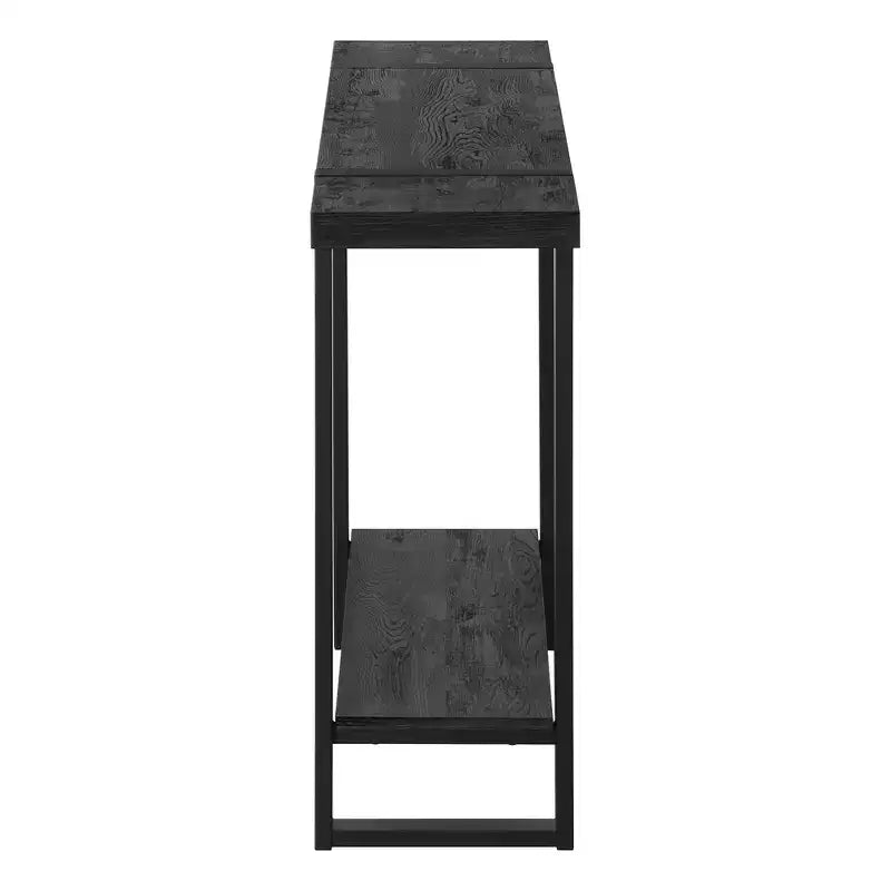 Console de 47 po en bois noir et métal vieilli avec tablette