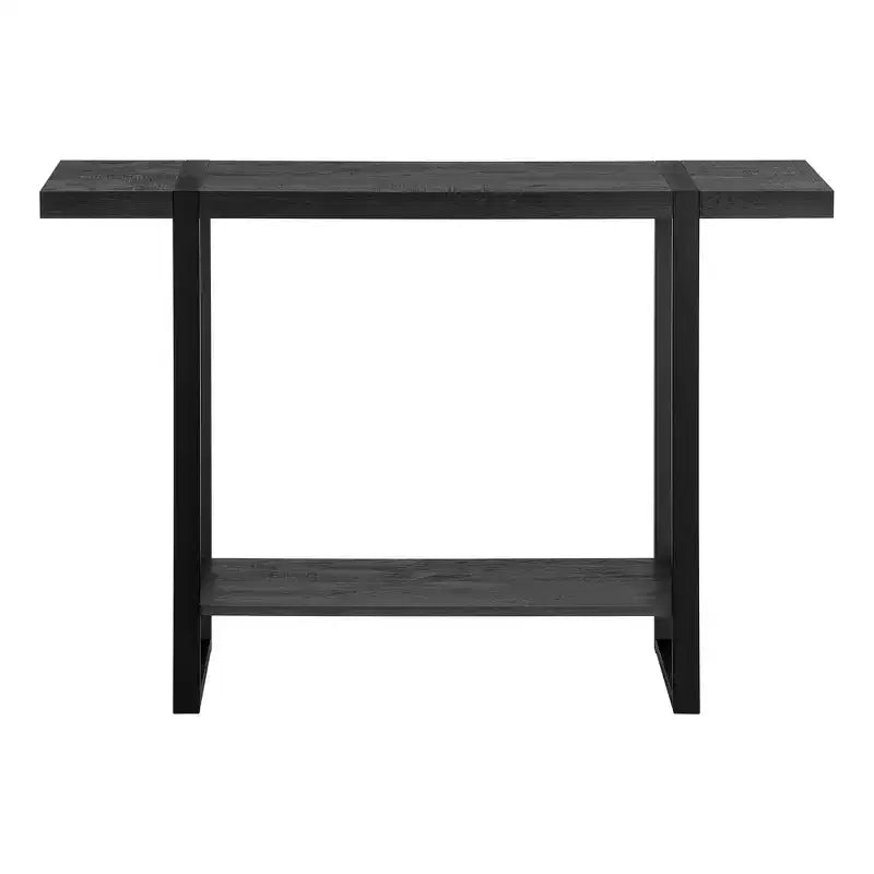 Console de 47 po en bois noir et métal vieilli avec tablette