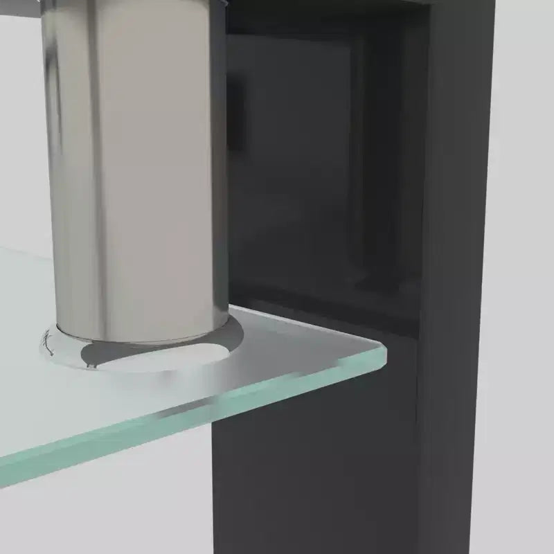 Table basse rectangulaire moderne en verre trempé et fer forgé avec étagère