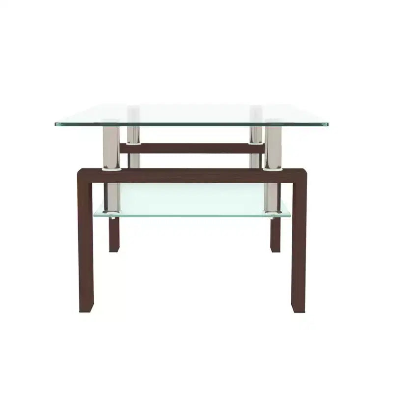 Table basse rectangulaire moderne en verre trempé et fer forgé avec étagère