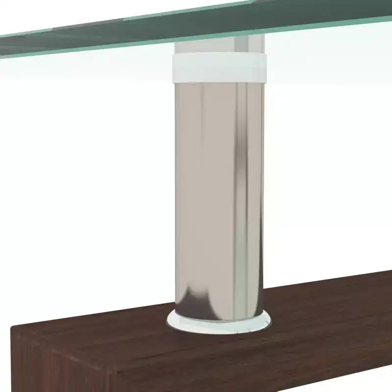 Table basse rectangulaire moderne en verre trempé et fer forgé avec étagère