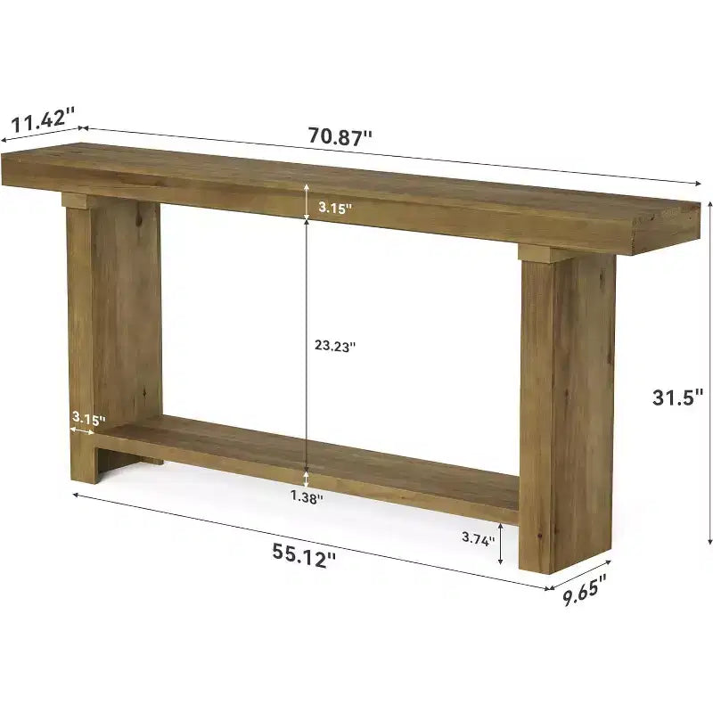 Console en bois massif de 180 cm, table d'appoint de style rustique pour entrée, marron foncé