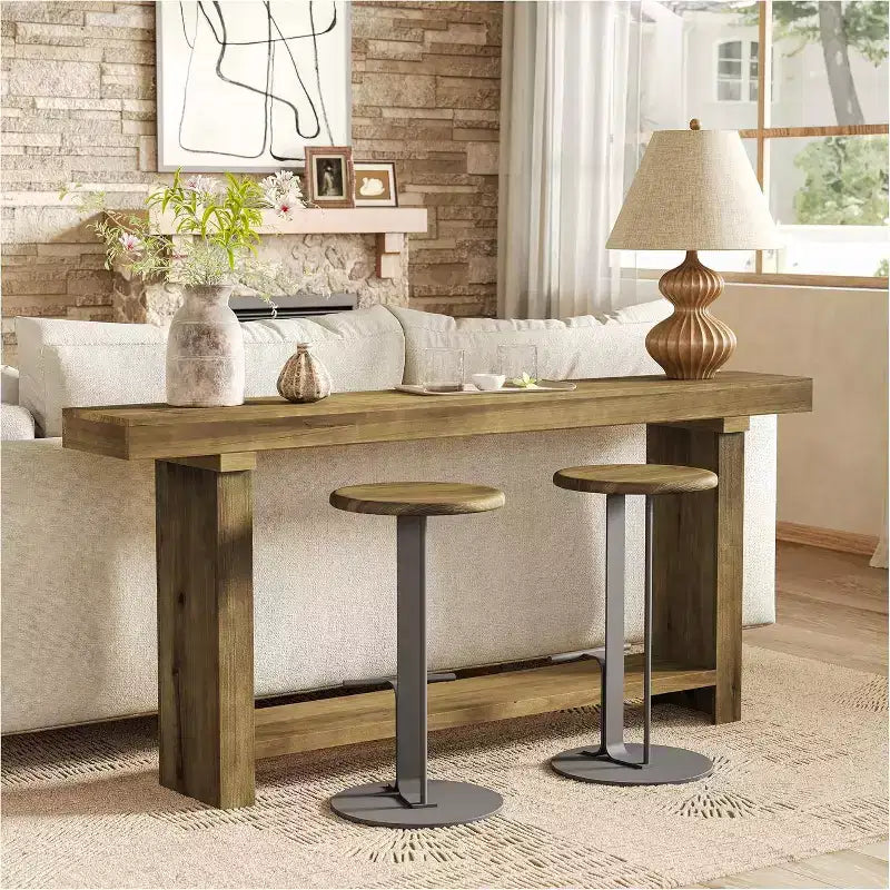 Console en bois massif de 180 cm, table d'appoint de style rustique pour entrée, marron foncé