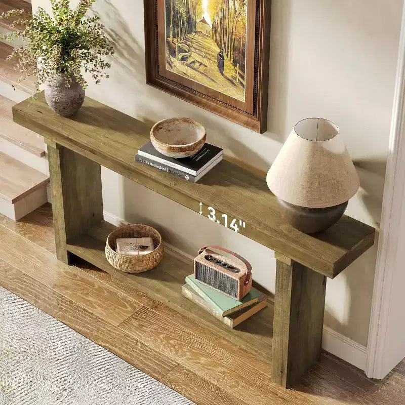 Console en bois massif de 180 cm, table d'appoint de style rustique pour entrée, marron foncé