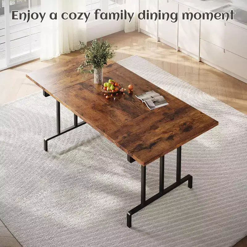 Table à manger rectangulaire en bois pour 6 personnes de 70,87", style industriel et fermier