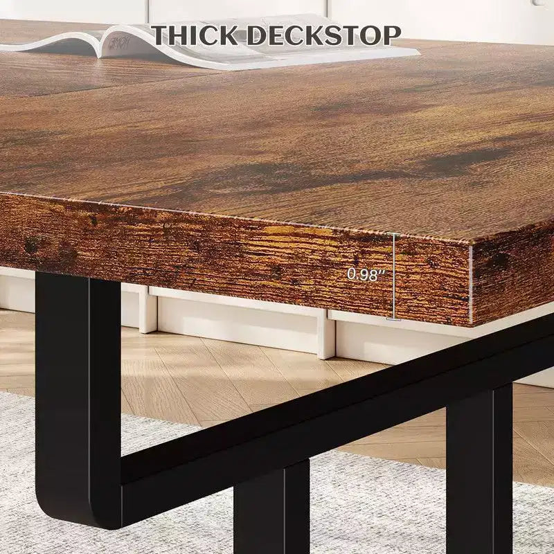 Table à manger rectangulaire en bois pour 6 personnes de 70,87", style industriel et fermier