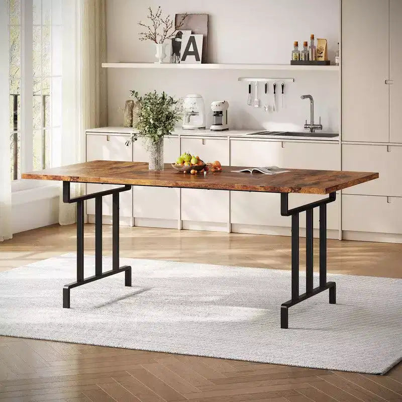Table à manger rectangulaire en bois pour 6 personnes de 70,87", style industriel et fermier