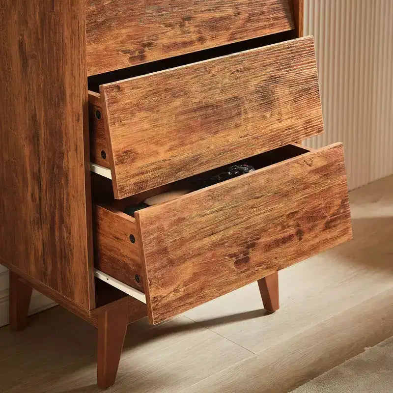 Commode à tiroirs Peg Wood Bevel Design, 4 ou 6 tiroirs, noire ou marron