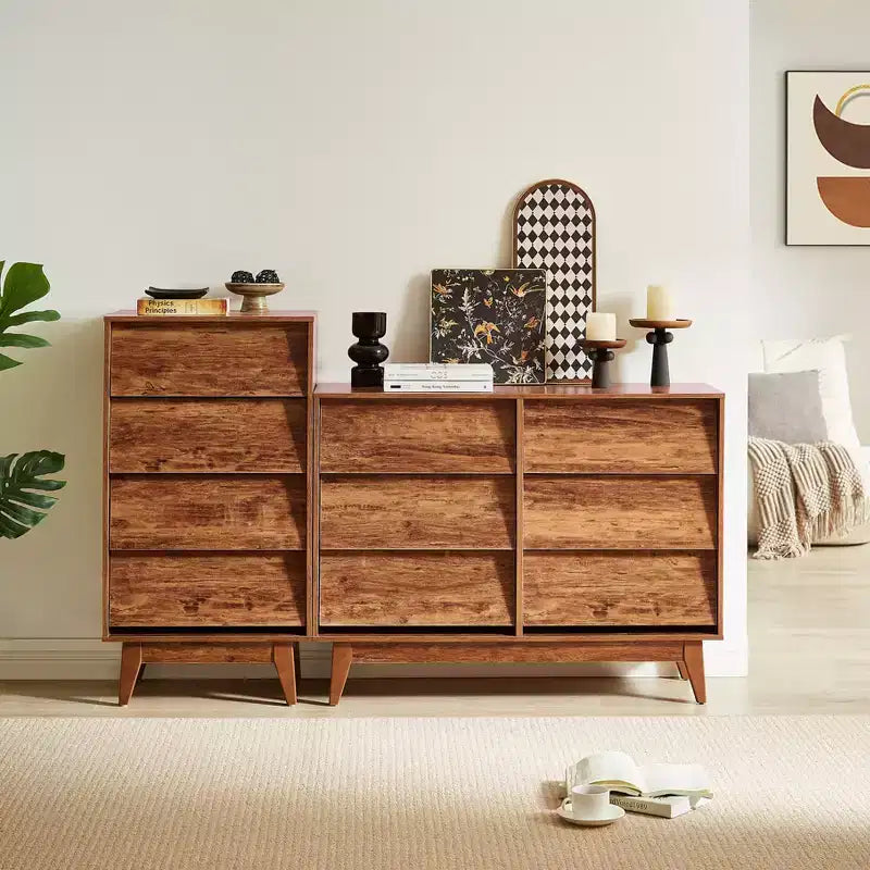 Commode à tiroirs Peg Wood Bevel Design, 4 ou 6 tiroirs, noire ou marron