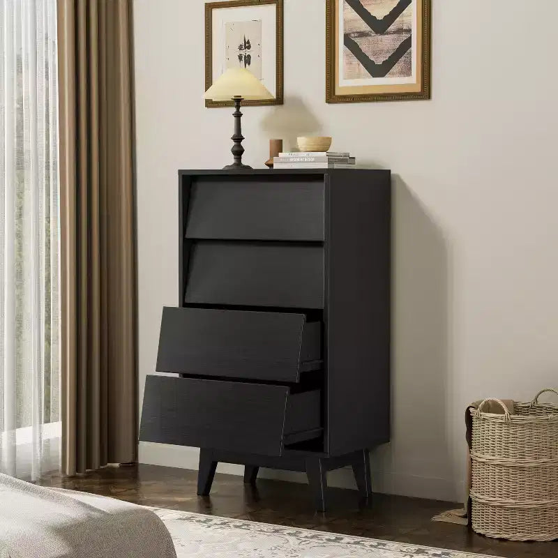 Commode à tiroirs Peg Wood Bevel Design, 4 ou 6 tiroirs, noire ou marron