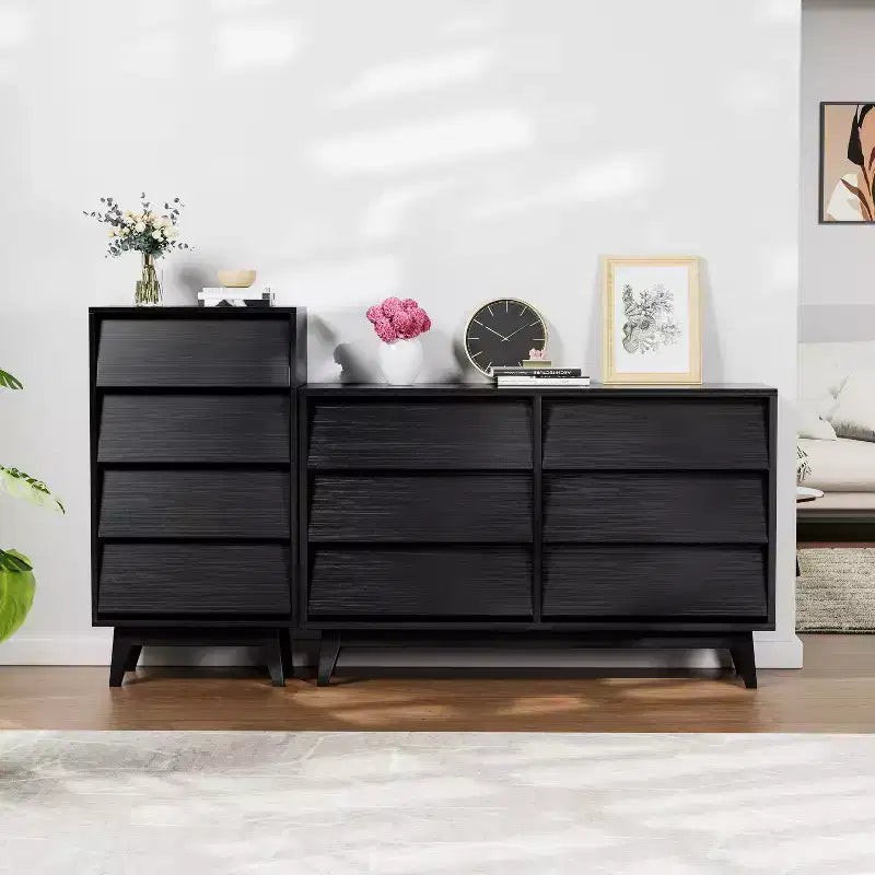 Commode à tiroirs Peg Wood Bevel Design, 4 ou 6 tiroirs, noire ou marron