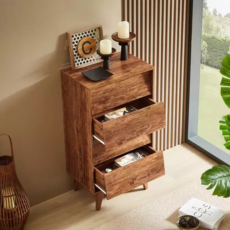 Commode à tiroirs Peg Wood Bevel Design, 4 ou 6 tiroirs, noire ou marron