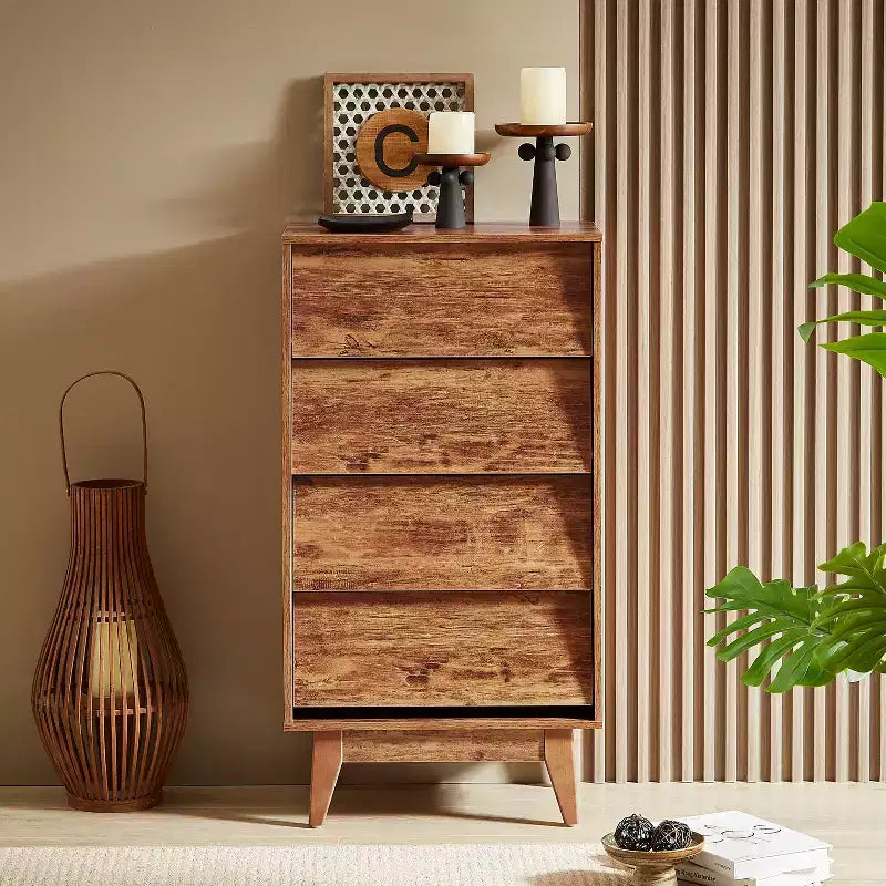 Commode à tiroirs Peg Wood Bevel Design, 4 ou 6 tiroirs, noire ou marron