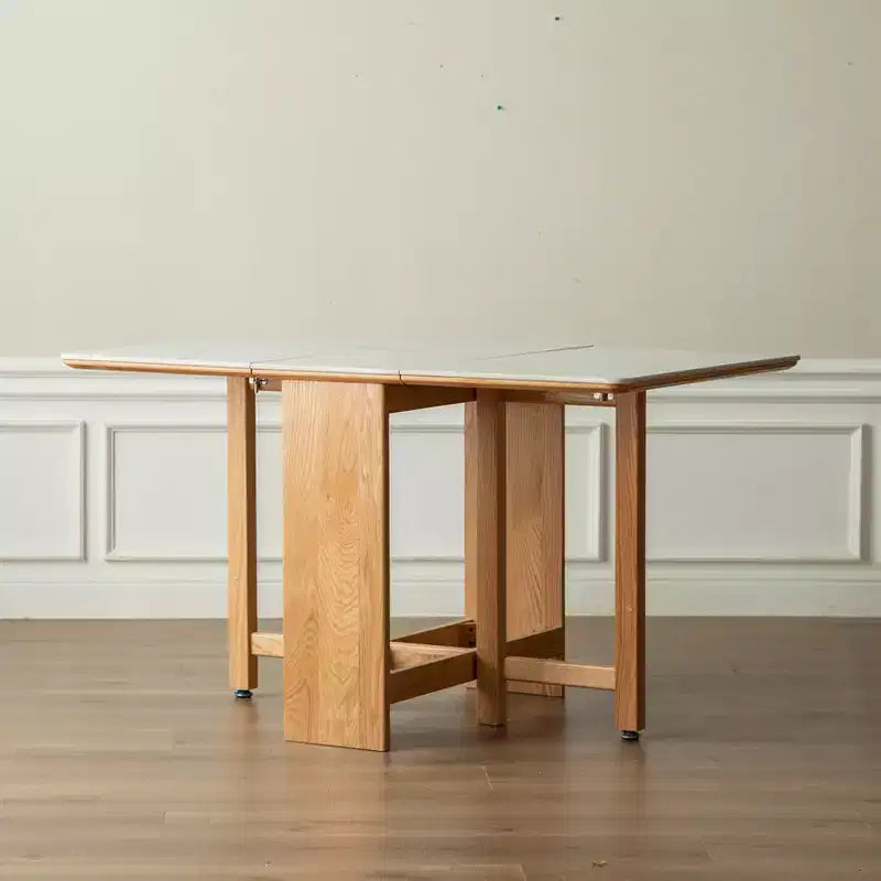 Table à manger moderne extensible en chêne massif avec plateau en pierre, 4-6 places