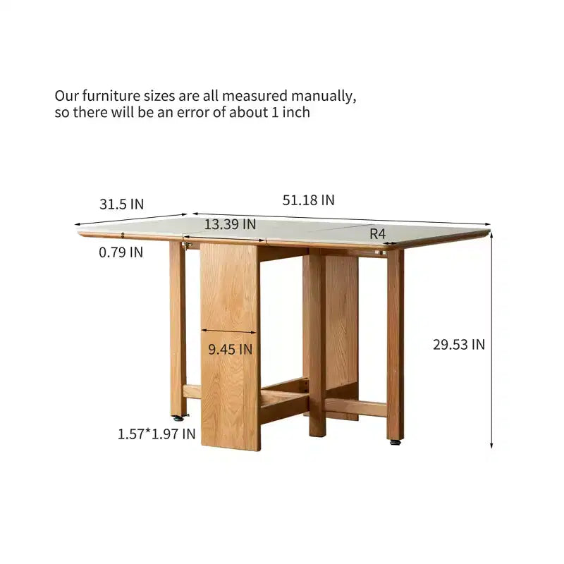 Table à manger moderne extensible en chêne massif avec plateau en pierre, 4-6 places