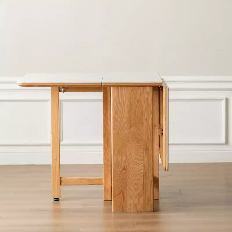 Table à manger moderne extensible en chêne massif avec plateau en pierre, 4-6 places
