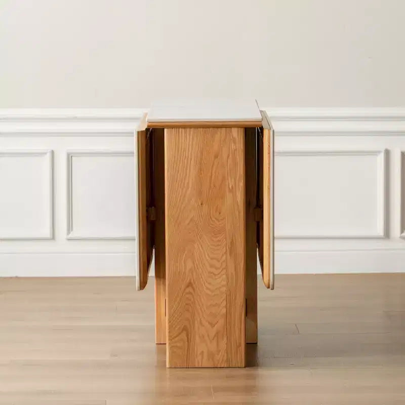 Table à manger moderne extensible en chêne massif avec plateau en pierre, 4-6 places