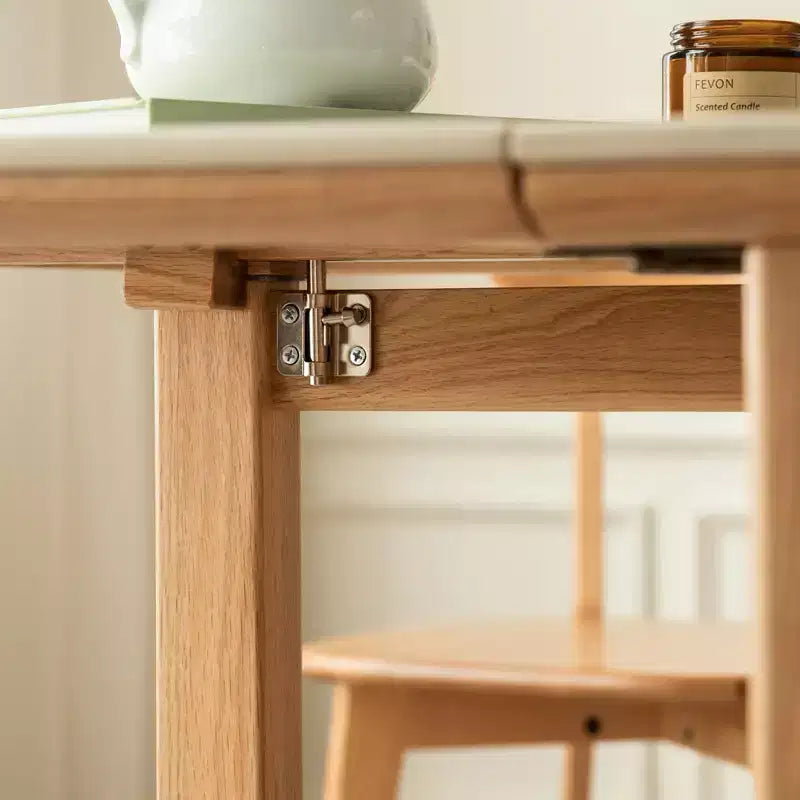 Table à manger moderne extensible en chêne massif avec plateau en pierre, 4-6 places