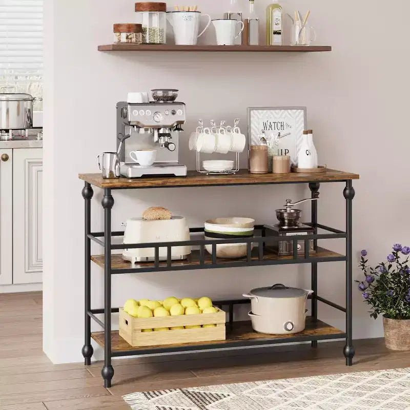 Console d'entrée de ferme de 43" avec 3 niveaux de rangement ouvert, table de canapé étroite pour couloir ou salon