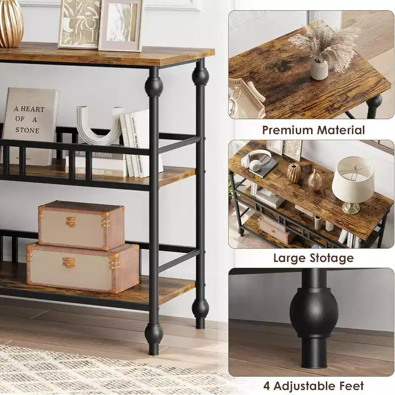 Console d'entrée de ferme de 43" avec 3 niveaux de rangement ouvert, table de canapé étroite pour couloir ou salon