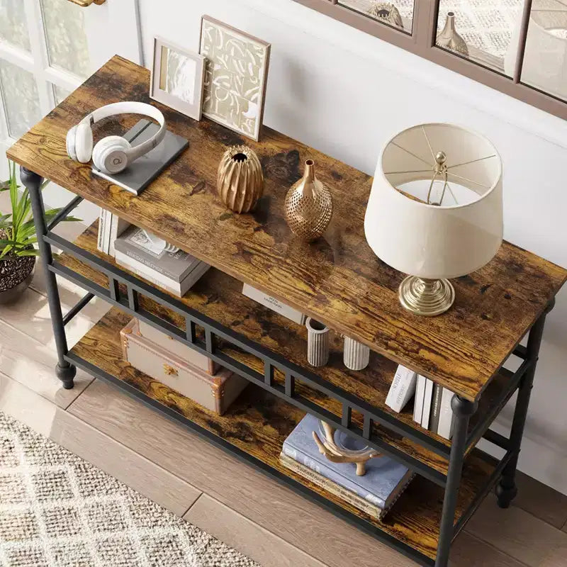 Console d'entrée de ferme de 43" avec 3 niveaux de rangement ouvert, table de canapé étroite pour couloir ou salon