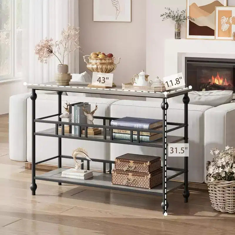 43" Farmhouse Entryway Console Table with 3-Tier Open Storage, Narrow Sofa Table for Hallway Living Room