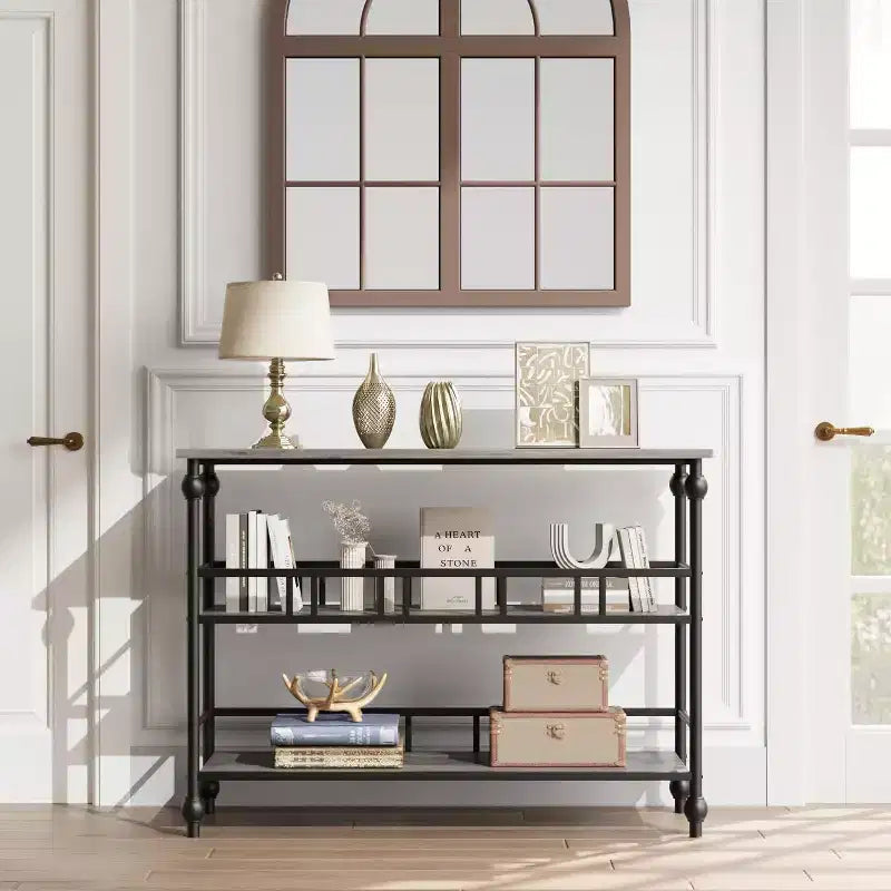 43" Farmhouse Entryway Console Table with 3-Tier Open Storage, Narrow Sofa Table for Hallway Living Room