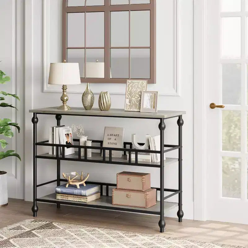 43" Farmhouse Entryway Console Table with 3-Tier Open Storage, Narrow Sofa Table for Hallway Living Room