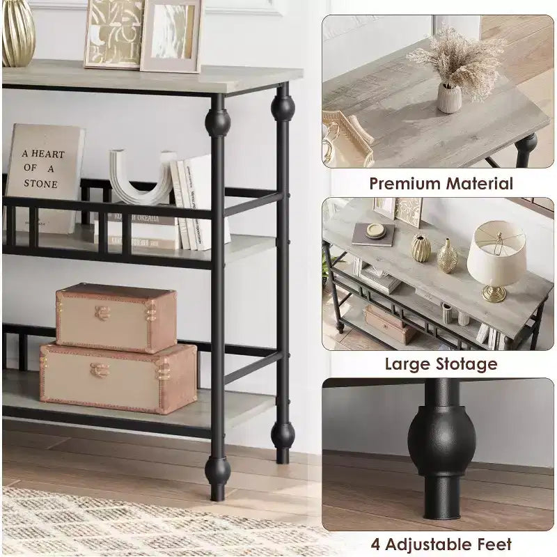43" Farmhouse Entryway Console Table with 3-Tier Open Storage, Narrow Sofa Table for Hallway Living Room