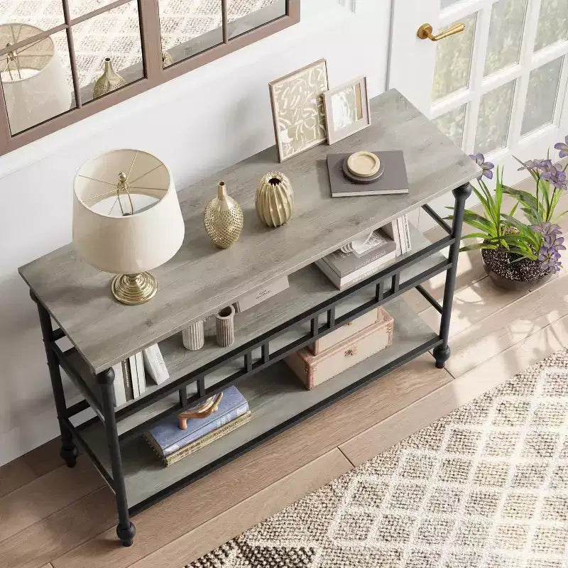 Console d'entrée de ferme de 43" avec 3 niveaux de rangement ouvert, table de canapé étroite pour couloir ou salon