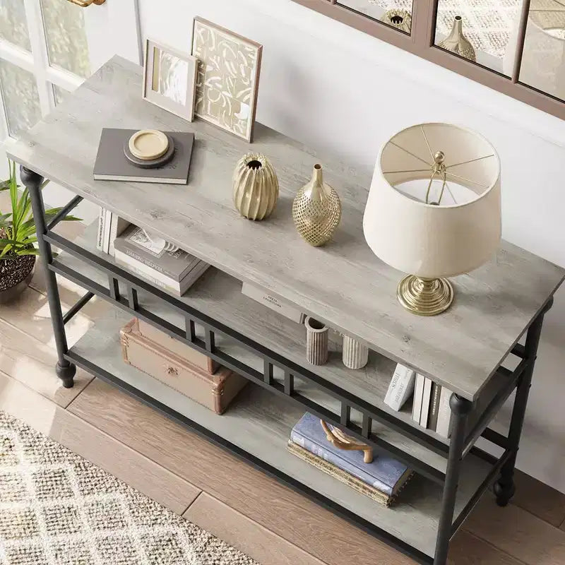 Console d'entrée de ferme de 43" avec 3 niveaux de rangement ouvert, table de canapé étroite pour couloir ou salon