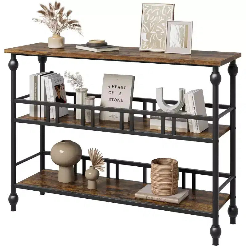43" Farmhouse Entryway Console Table with 3-Tier Open Storage, Narrow Sofa Table for Hallway Living Room