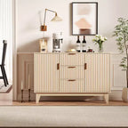 Buffet moderne cannelé de 47,2 po avec 3 tiroirs, 2 portes et étagères réglables