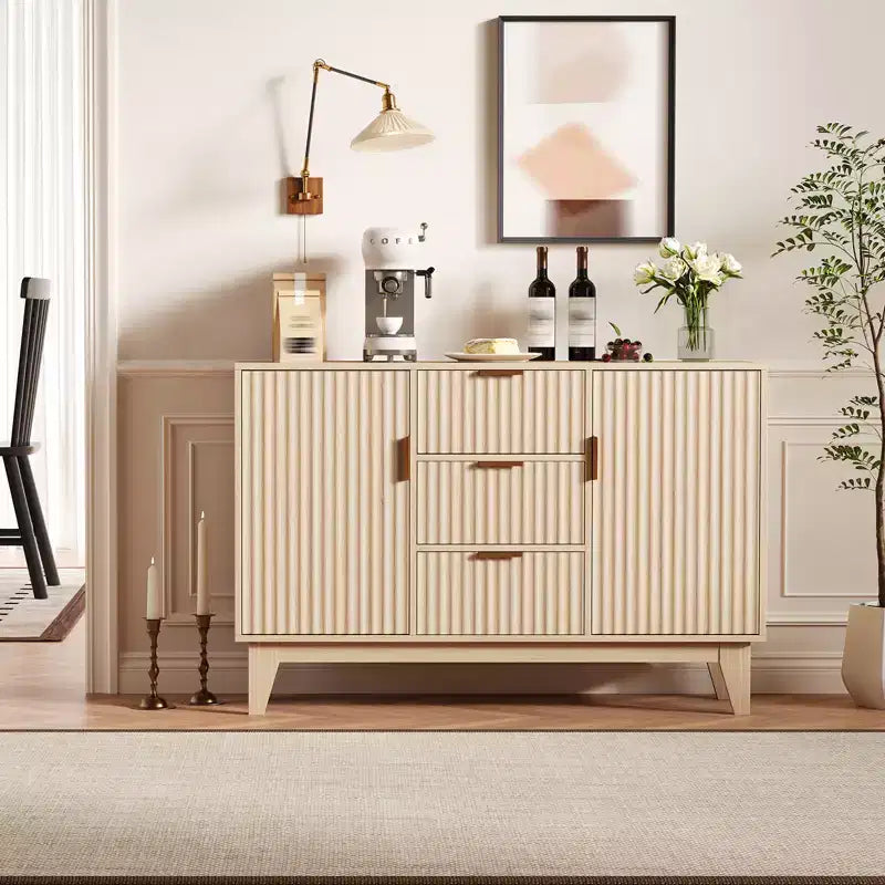 47.2 Modern Fluted Sideboard Buffet Cabinet with 3 Drawers, 2 Doors & Adjustable Shelves