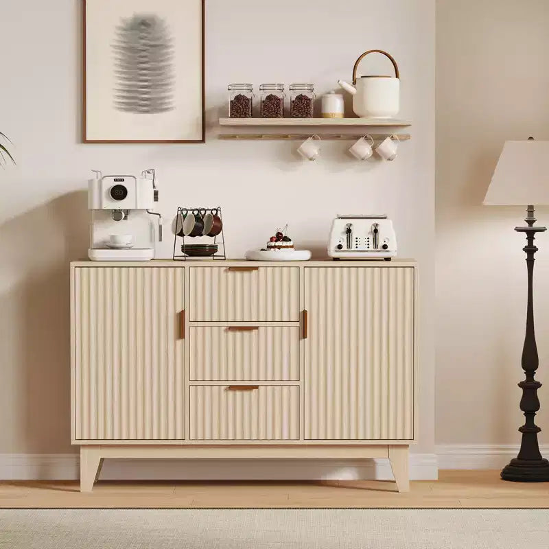 47.2 Modern Fluted Sideboard Buffet Cabinet with 3 Drawers, 2 Doors & Adjustable Shelves