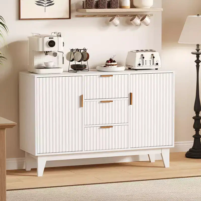 47.2 Modern Fluted Sideboard Buffet Cabinet with 3 Drawers, 2 Doors & Adjustable Shelves