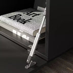 Meuble TV noir à motifs géométriques pour téléviseurs de 78" avec portes relevables et armoires de rangement