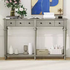 Okak 59.8IN Retro Entryway Table with 4 Drawers, Narrow Console Table with Open Shelves, Hallway Table for Living Room, Foyer, Gray Wash
