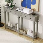 Console étroite rétro de 151,9 cm avec 4 tiroirs et étagères ouvertes, finition gris délavé