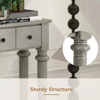 Console étroite rétro de 151,9 cm avec 4 tiroirs et étagères ouvertes, finition gris délavé