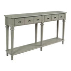 Console étroite rétro de 151,9 cm avec 4 tiroirs et étagères ouvertes, finition gris délavé
