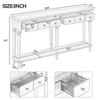 Console étroite rétro de 151,9 cm avec 4 tiroirs et étagères ouvertes, finition gris délavé