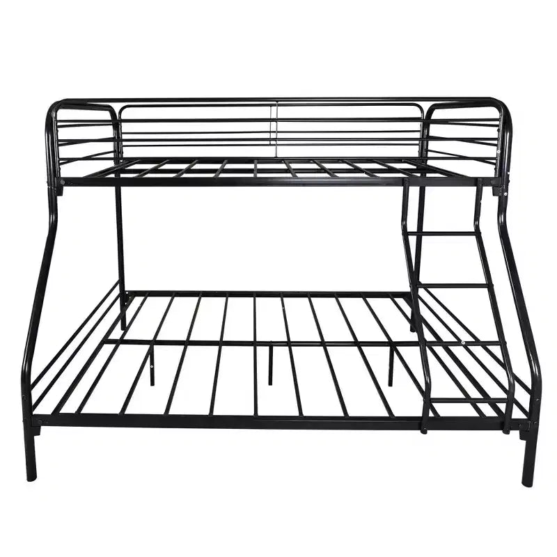 Twin-Over-Full Heavy Duty Metal Bunk Bed with Safety Guardrail and Ladder Black