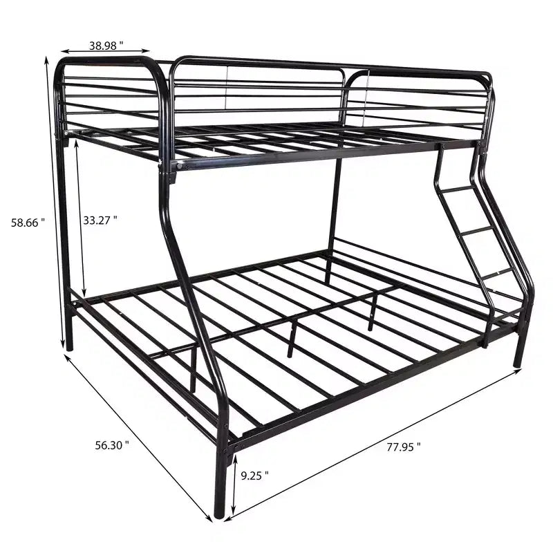 Twin-Over-Full Heavy Duty Metal Bunk Bed with Safety Guardrail and Ladder Black